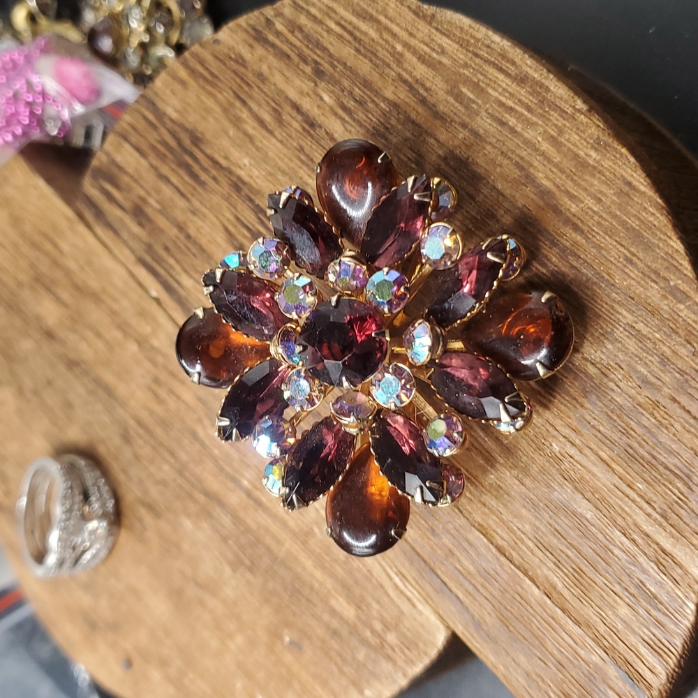 B833 blooming star aurora‎ borealis shining brooch antique